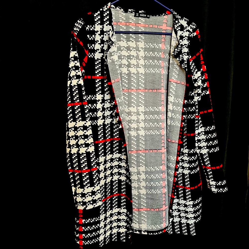 Red black and white plaid cardigan